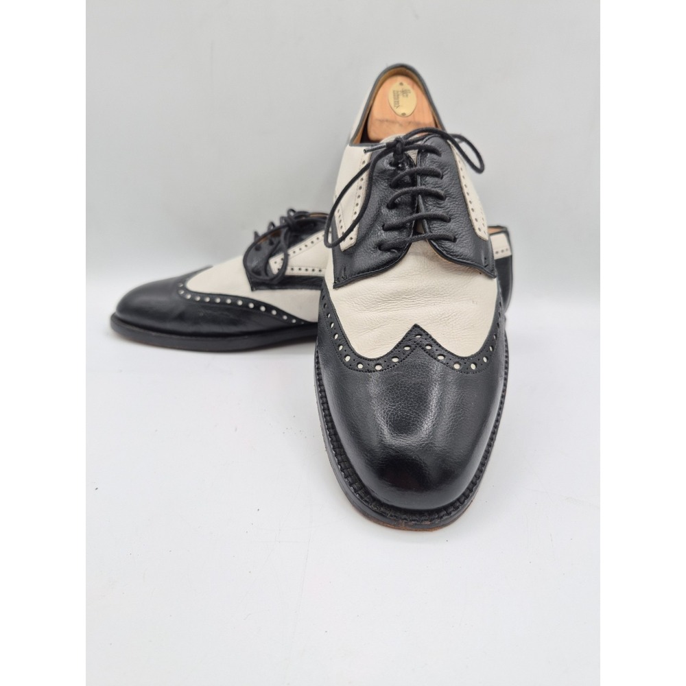 Vtg Mezlan Mens Tulum Wingtip Dress Shoes 10 M Black White Spain Spectator Brogu